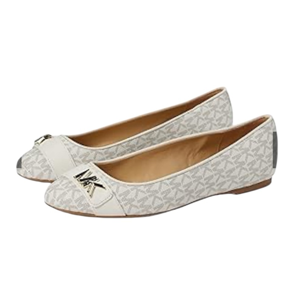 Michael Kors White and Gray Logo Flats